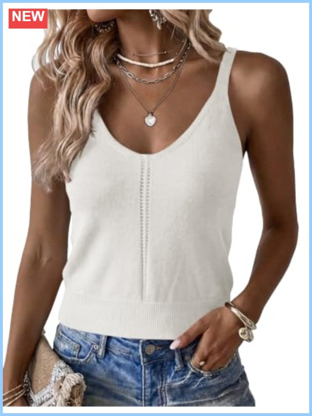 V-Neck Strappy Sleeveless Sweater Knit Crop Tank Top Summer Slim Fit